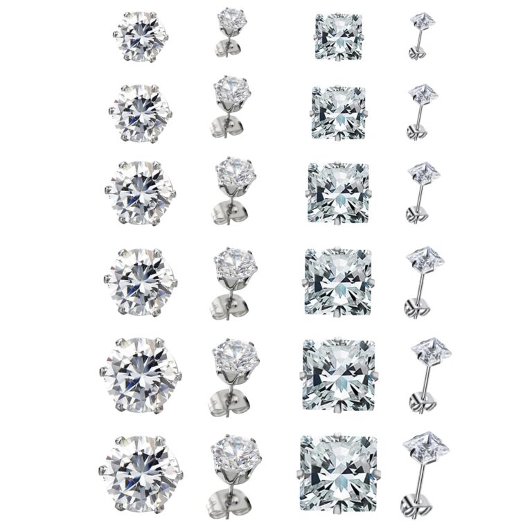JEYORZY Set 12 paia orecchini acciaio chirurgico con zirconi cubici unisex