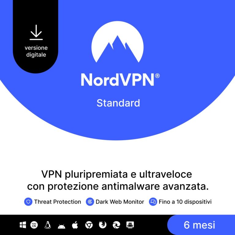 NordVPN Standard – 10 Dispositivi, 6 Mesi con Protezione Cybersecurity