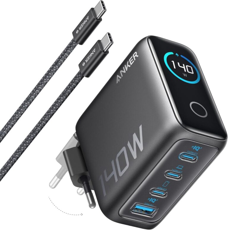 Anker Caricatore USB C 140W, Adattatore GaN Rapido e Compatto a 4 Porte, Comandi Tattili Intuitivi, per iPhone 17 Pro Max/...