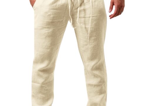 Runcati Pantaloni Uomo Lino Taglio Largo Coulisse per Spiaggia