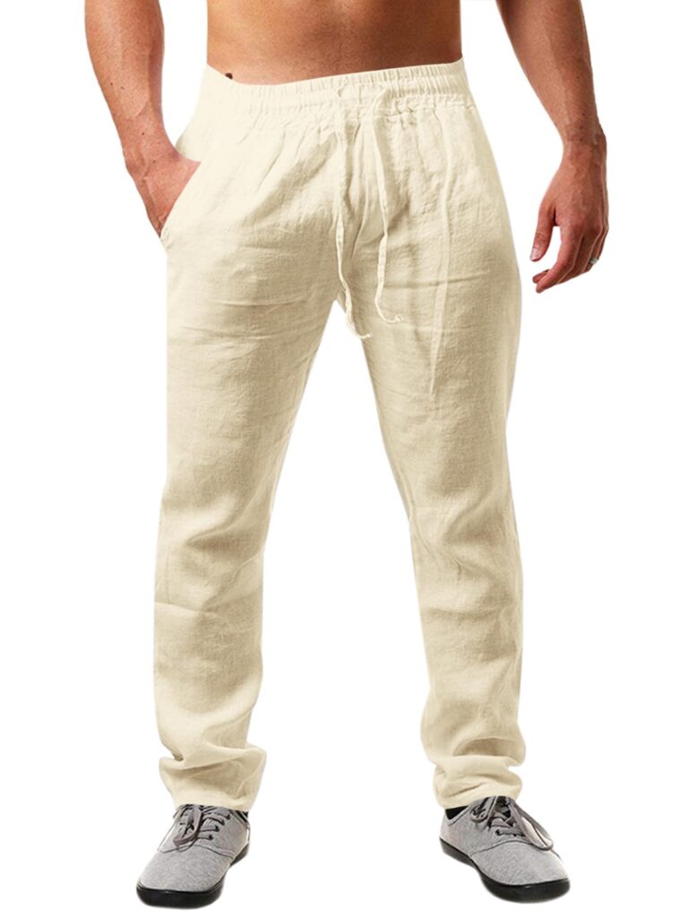Runcati Pantaloni Uomo Lino Taglio Largo Coulisse per Spiaggia