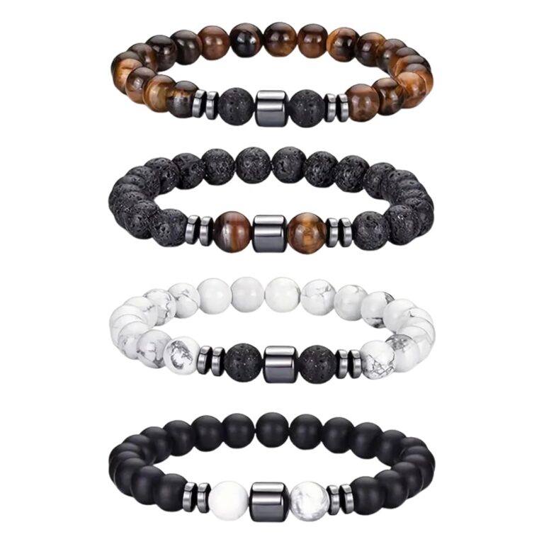 OUDQFCJ Set 4 Bracciali Occhio di Tigre e Lavica da Uomo, 8mm