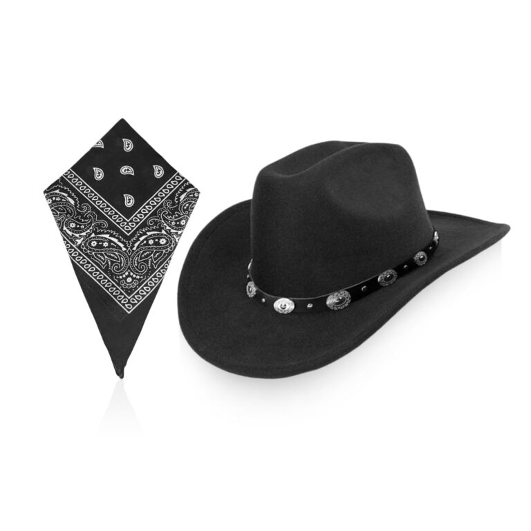 Cappello da Cowboy in Feltro a Tesa Larga con Sciarpa