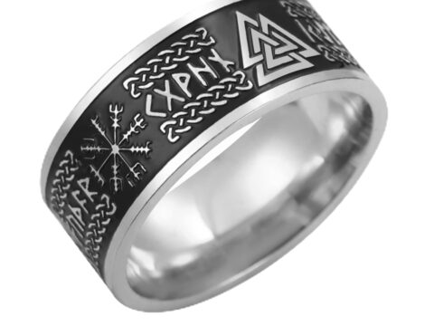 VASSAGO Anello vichingo con rune norrene e simboli nordici