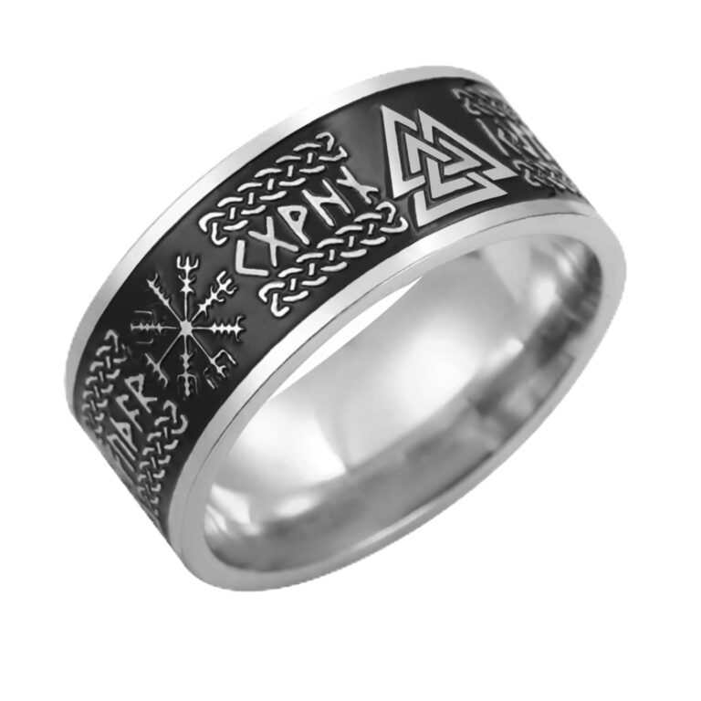VASSAGO Anello vichingo con rune norrene e simboli nordici