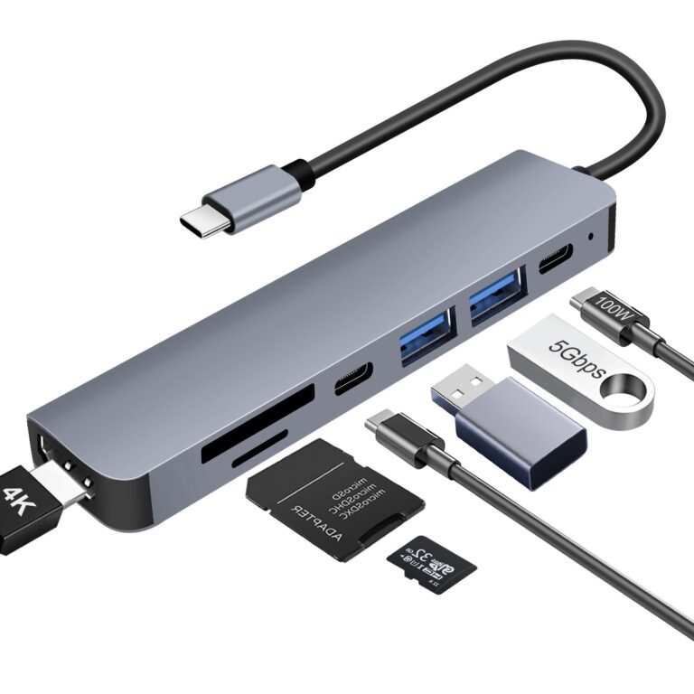 Hub USB C HDMI 4K PD 100W, 7 in 1 Docking Station USB C, 3 USB-A/C hub USBC 3.0 2.0, Lettore Schede SD/TF, Adattatore USBC...