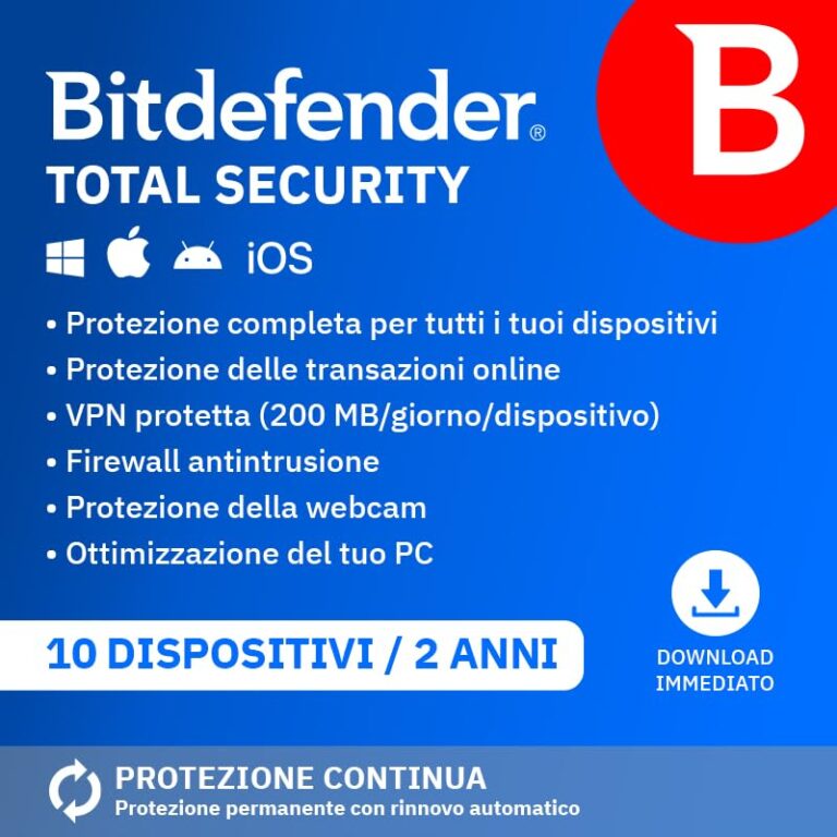 Bitdefender Total Security 2026 – 10 Dispositivi, 2 Anni