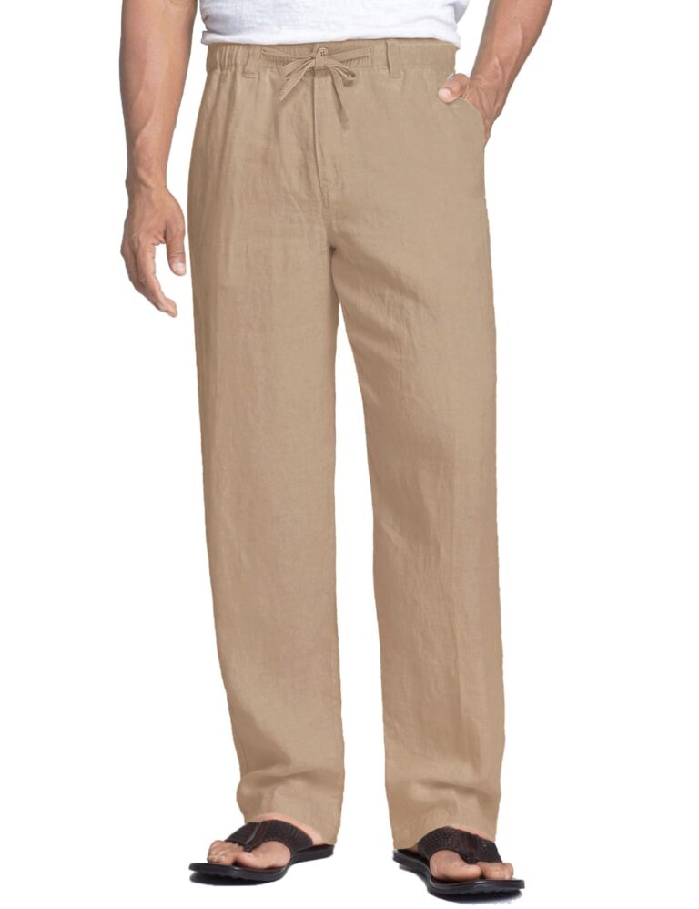 COOFANDY Pantaloni Lino Uomo Estivi con Coulisse e Vita Elastica