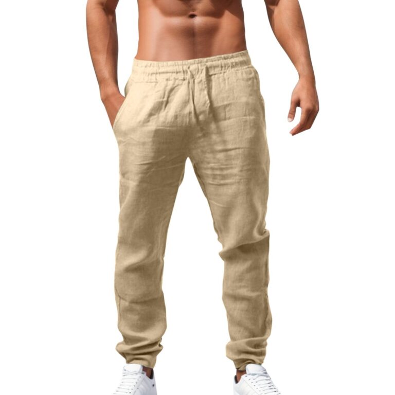 Luadnysin Pantaloni Uomo Lino e Cotone Larghi Traspiranti