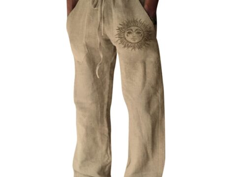 Pantaloni Lino e Cotone Uomo Estivi Larghi Casual