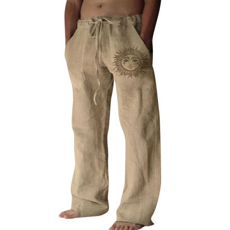 Pantaloni Lino e Cotone Uomo Estivi Larghi Casual