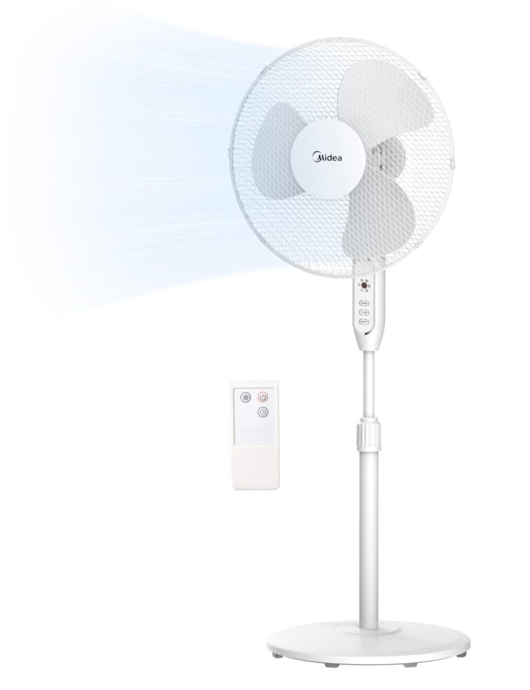 Midea MFS400M0APW0 Ventilatore a Piantana 40W Altezza Regolabile Ventilatore Silenzioso Con Telecomando 3 Livelli di Veloc...