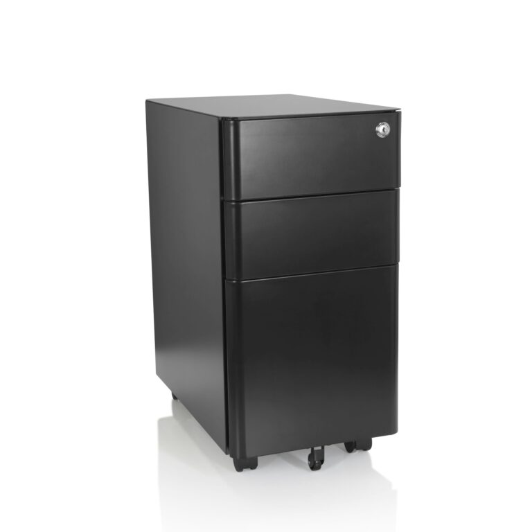 HJH Office 743017 Piedistallo mobile stretto COLOR I acciaio nero Cassettiera con rotelle, cartel...