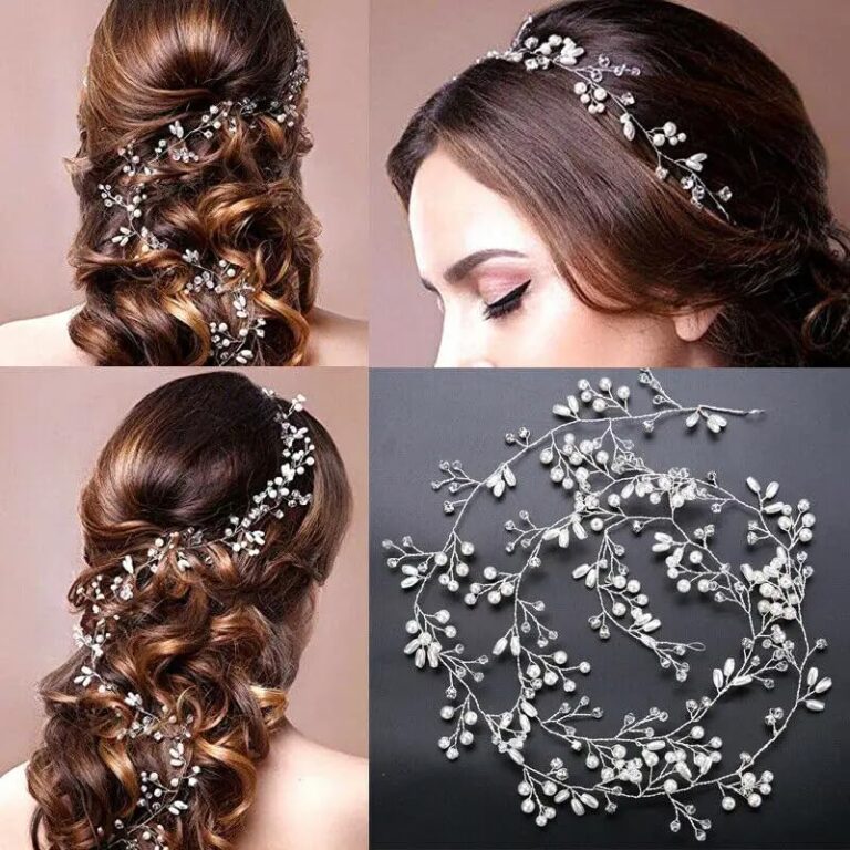 WOWOSS Fascia Nuziale Capelli 50 cm con Perline e Strass, argento