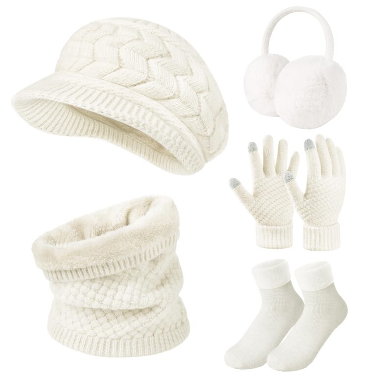 Niwicee Set Invernale Donna: Cappello, Sciarpa, Guanti Touch e Calze