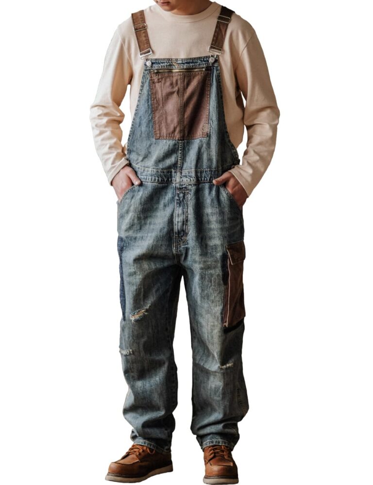 Rexcyril Salopette da Lavoro Uomo Denim Vintage con Tasche Grandi