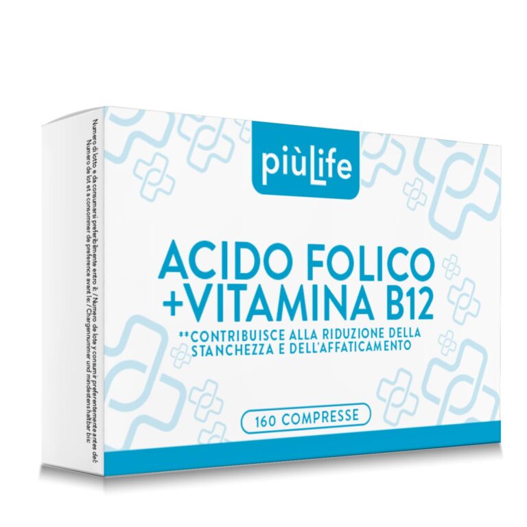 Acido Folico 400 μg Con B12 160 Compresse PiùLife, 1 Al Giorno, Folina Integratore Acido Folico E Vitamina B12, Energia Co...
