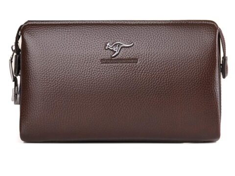 Pochette uomo in pelle con serratura a codice e zip