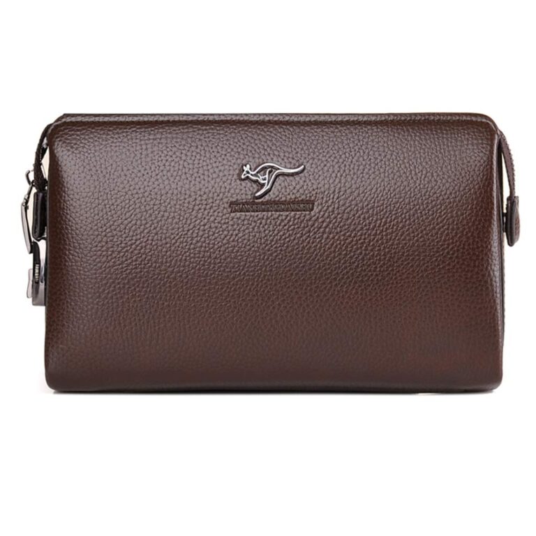 Pochette uomo in pelle con serratura a codice e zip