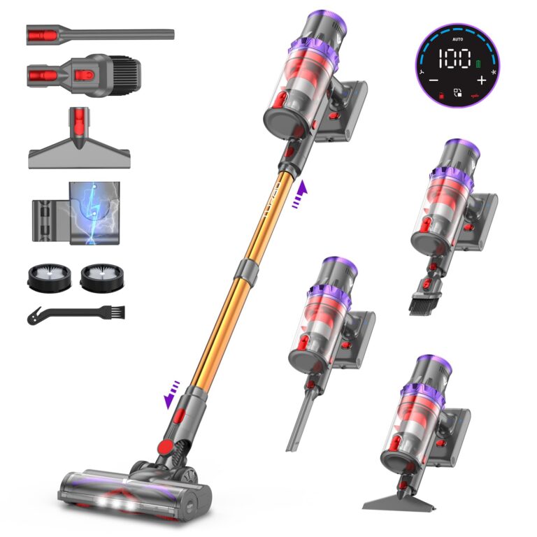 coovy 580W/55000Pa Aspirapolvere senza Fili SU7, Scopa Elettrica senza Filo Potente 75 Min Autonomia con LED Touchscreen A...