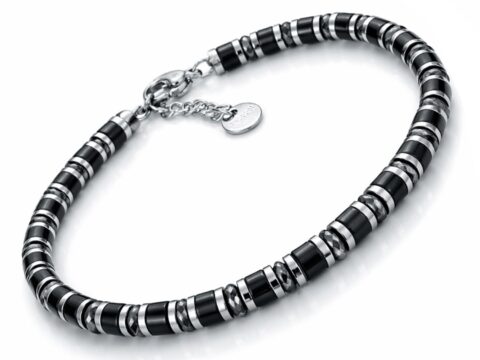 Saga Gioielli Bracciale Uomo Onice e Cristalli con Rondelle in Acciaio