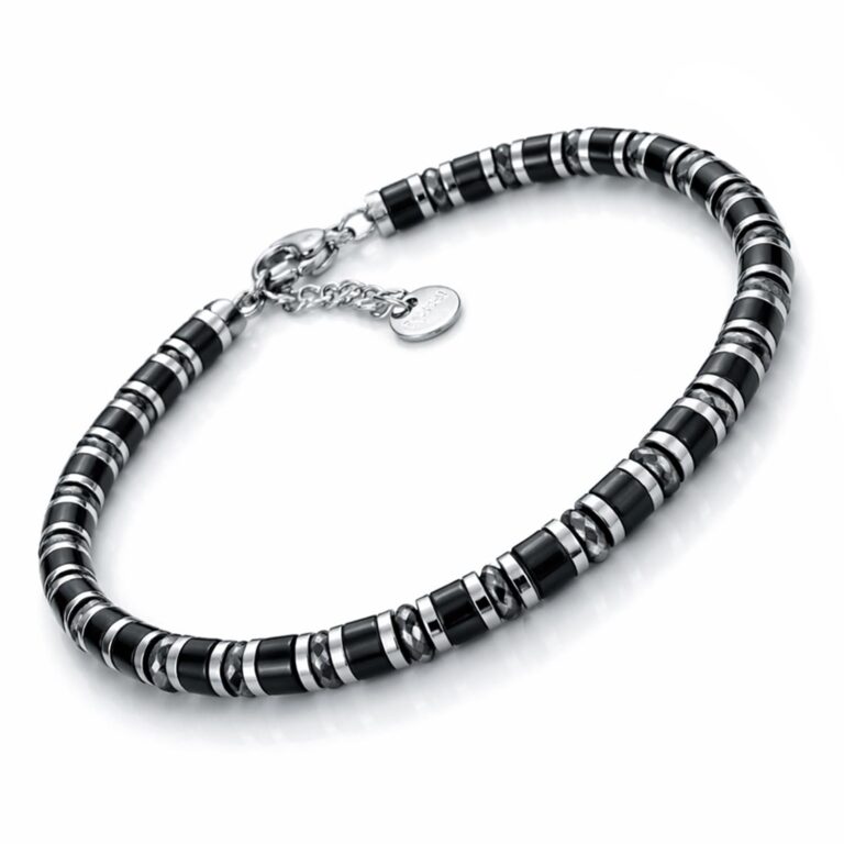 Saga Gioielli Bracciale Uomo Onice e Cristalli con Rondelle in Acciaio