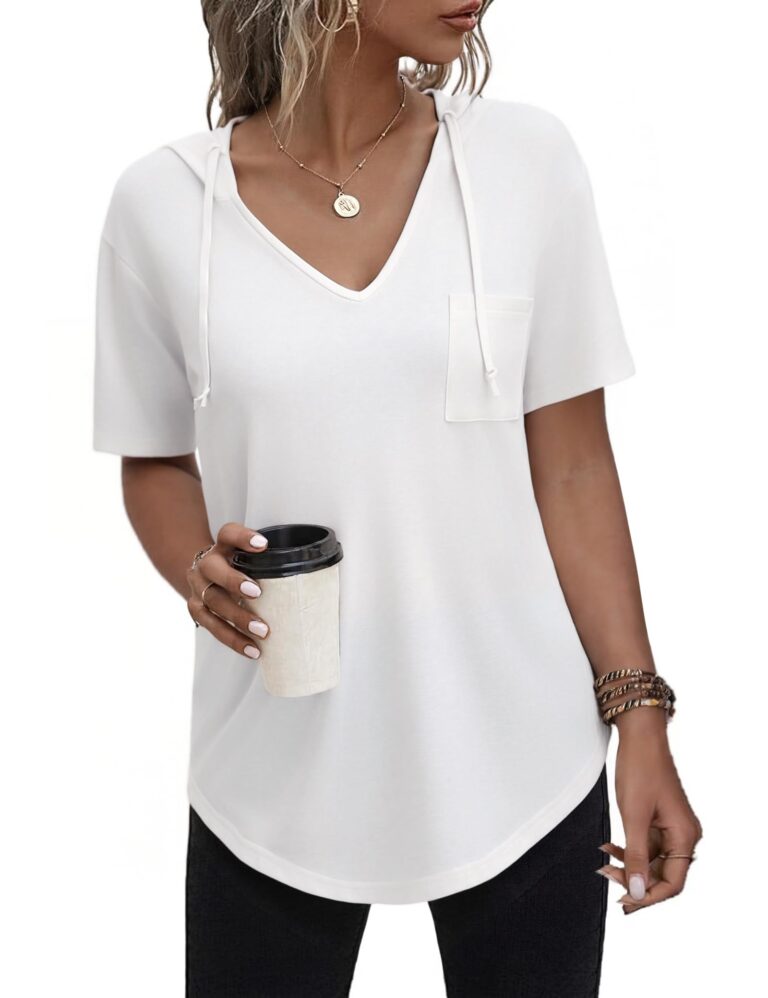 Aottori Felpa Donna con Cappuccio Maniche Corte Scollo a V Estiva