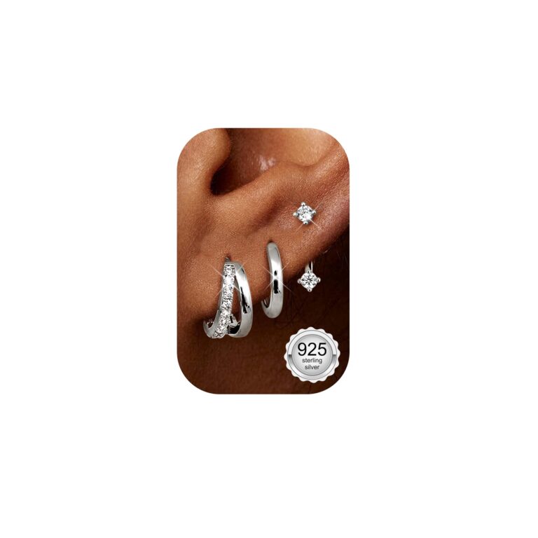 Finrezio Set 3 Paia Orecchini a Cerchio Huggie Argento 925 Placcato Oro