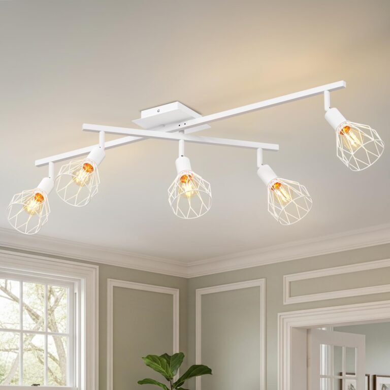 LVWIT Faretti Soffitto Bianco, Faretti Orientabili con 5 Attacco E14, Faretto da Interno Moderna,...