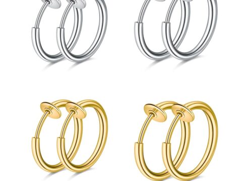 WKRTDY Set 4 paia orecchini finti clip in acciaio inox uomo donna