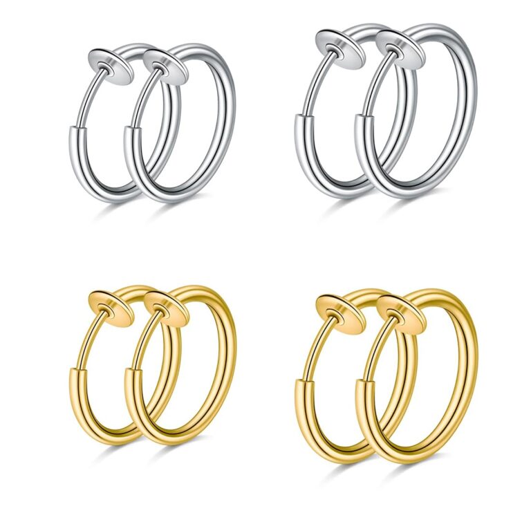WKRTDY Set 4 paia orecchini finti clip in acciaio inox uomo donna