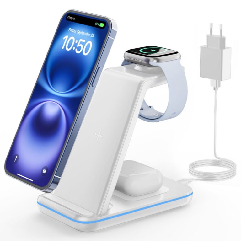 GEEKERA Stazione di ricarica wireless 3 in 1 per iPhone, Apple Watch e AirPods