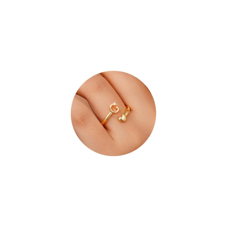 TINGN Anello cuore placcato oro 14k impermeabile con lettera, impilabile
