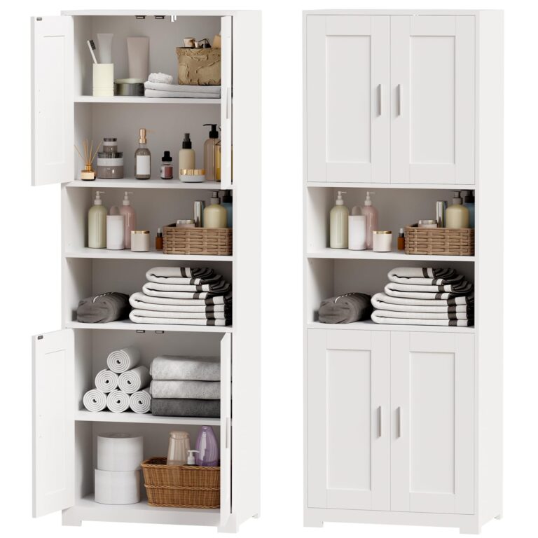 BEWISHOME Mobile Alto da Bagno,rredo Bagno, Mobiletto Bagno Salvaspazio, Mobiletto Portaoggetti con Spazio Aperto, per Sal...
