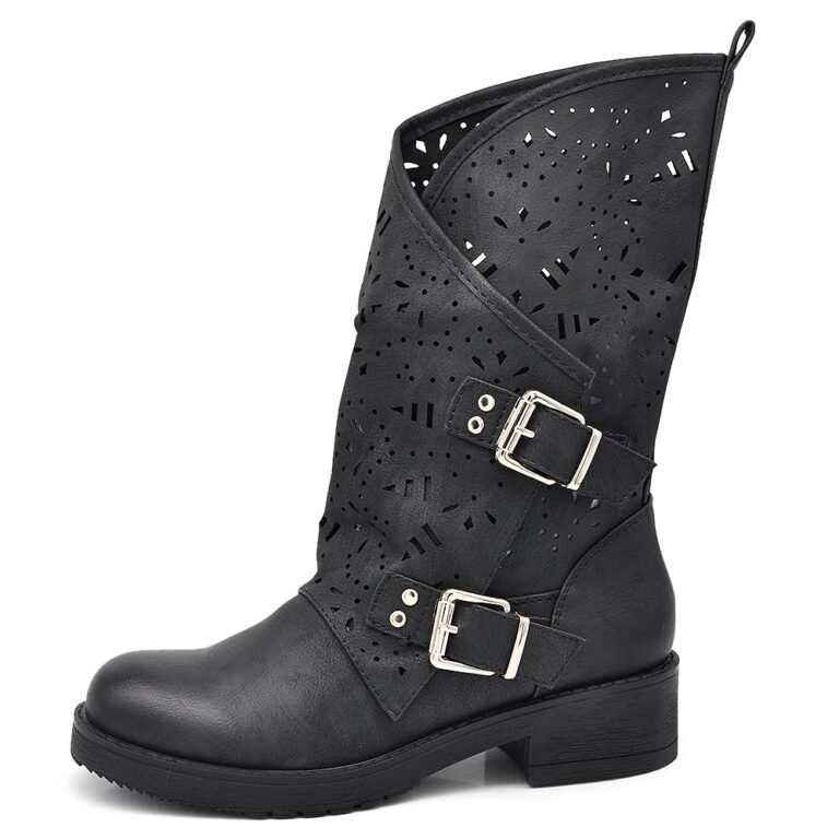 IF Fashion Stivali Biker Donna al Polpaccio con Fibbie Anfibi
