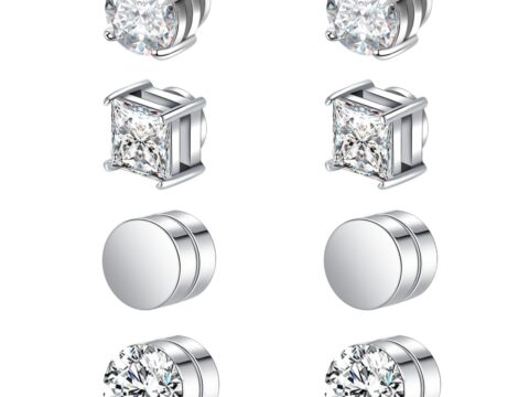 GWEOR 4 Paia Orecchini Magnetici Clip con Zirconi 6mm Unisex