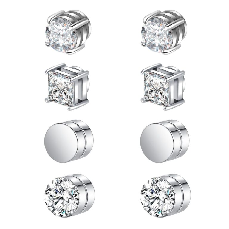 GWEOR 4 Paia Orecchini Magnetici Clip con Zirconi 6mm Unisex