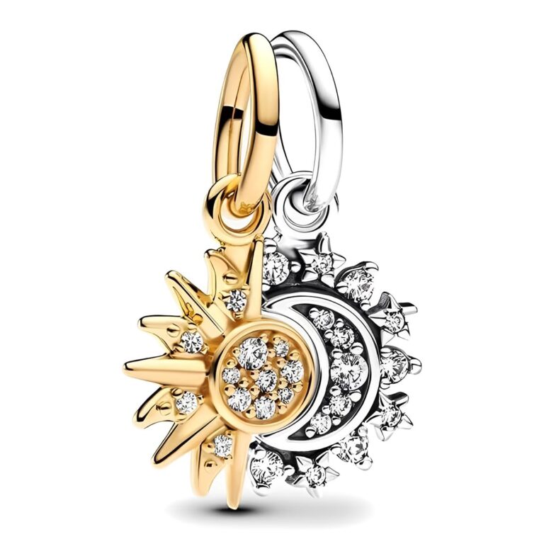 NJCXOLA Charm Sole e Luna in argento 925 con zirconia