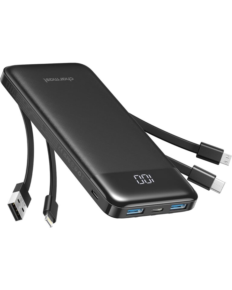 Charmast Power Bank 10000mAh con Cavi Integrati e 6 Uscite