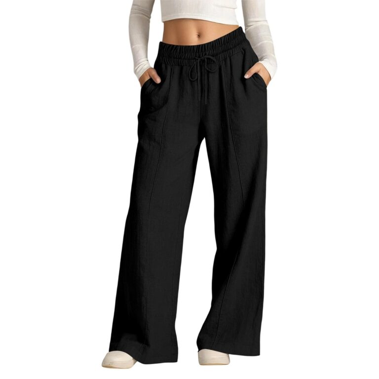Pantaloni larghi donna in lino estivi con elastico in vita