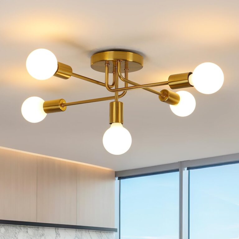 DELIPOP Lampadario Sputnik, 5 Luci Plafoniera Soffitto E27, Lampada da Soffitto Vintage in Metallo per Soggiorno, Camera d...