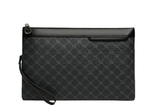 Pochette Uomo Business in PU con Motivo Scozzese Grande Capacità