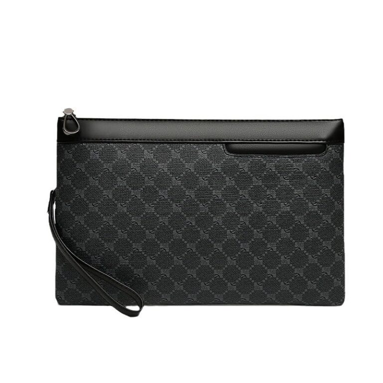 Pochette Uomo Business in PU con Motivo Scozzese Grande Capacità