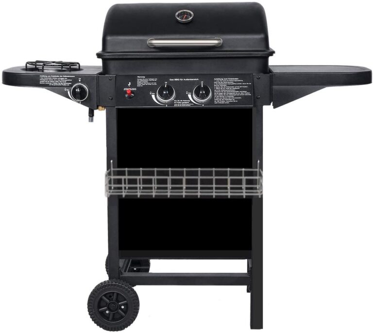 Barbecue a gas con 2 bruciatori a gas compatti, bruciatori laterali, griglie, tavoli laterali e auto in acciaio, 8,7 kW di...
