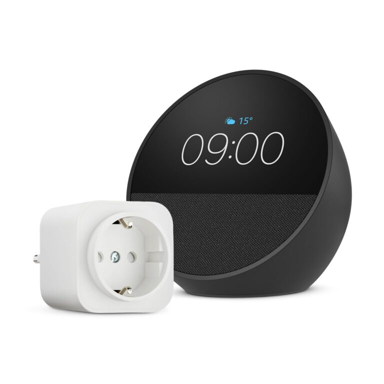 Amazon Echo Spot (Ultimo modello) | Nero + Amazon Basics Presa intelligente, compatibile con Alexa - Kit di base per Casa