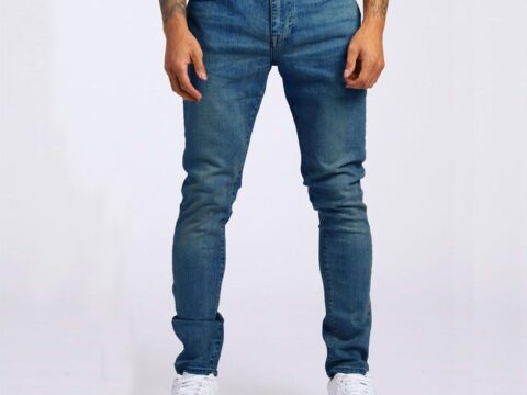 Jeans Uomo Slim Fit Elasticizzato Invecchiato Streetwear
