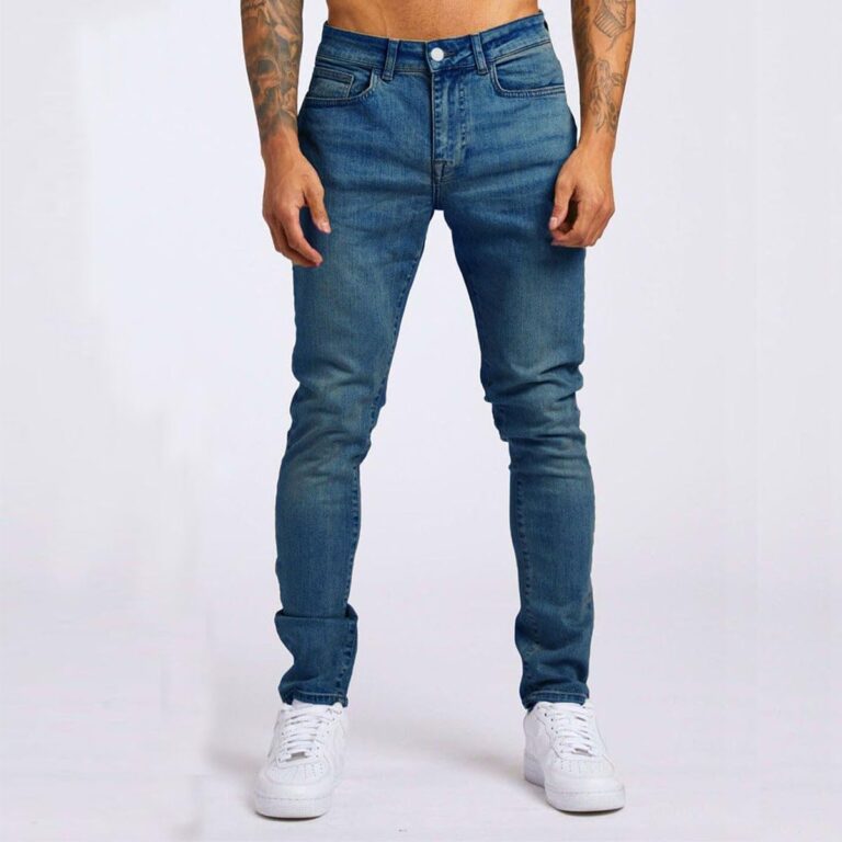 Jeans Uomo Slim Fit Elasticizzato Invecchiato Streetwear