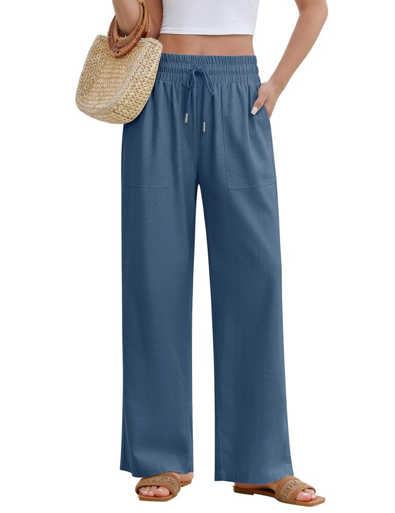 PASUDA Pantaloni Donna in Lino a Gamba Dritta