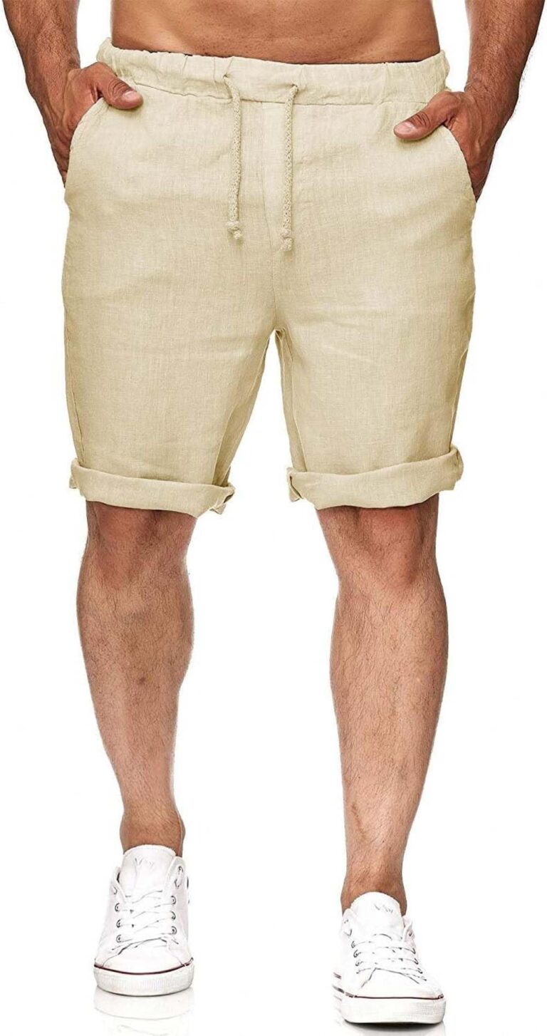 Runcati Pantaloncini Uomo in Lino Estivi Leggeri con Elastico e Tasche