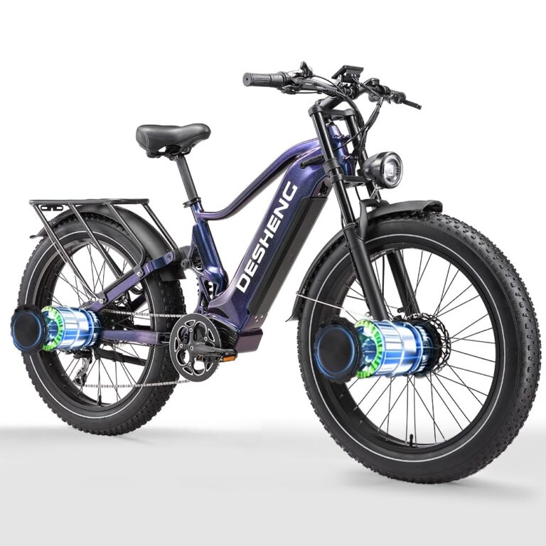 GLEWEL D26 Adult Dual Motor Electric Bicycle with Full Suspension, 26-inch Fat Tire Mountain Bike...
